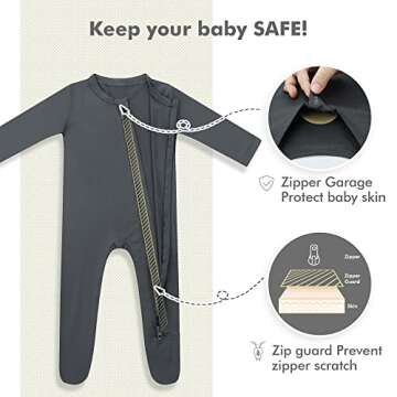 HAPIU Rayon from Bamboo Baby Footed Pajamas, 2 Way Zipper YKK, Footie for Baby Boy Girls, Newborn-24 Months, 2-Pack, Dark Forest Green&Dark Grey, 0-3 Months