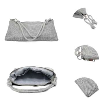 UMREN Rhinestone Hobo Bags for Women Chic Evening Handbag Sparkly Crystal Cluth Purse for Party Club Wedding (Silver)