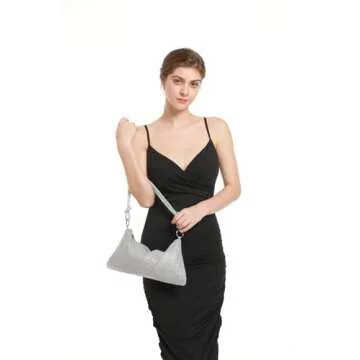UMREN Rhinestone Hobo Bags for Women Chic Evening Handbag Sparkly Crystal Cluth Purse for Party Club Wedding (Silver)