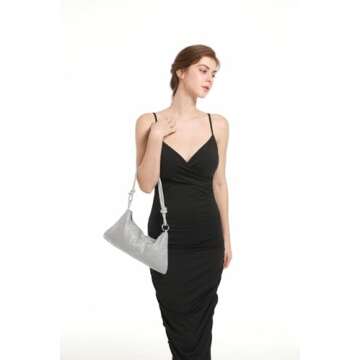 UMREN Rhinestone Hobo Bags for Women Chic Evening Handbag Sparkly Crystal Cluth Purse for Party Club Wedding (Silver)
