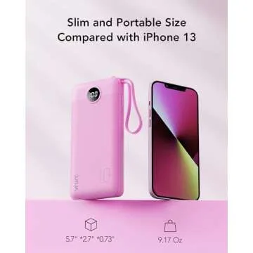 VRURC Portable Charger 10000mAh, Slim LED Display Power Bank, 5 Output 2 Input Cell Phone Battery Pack,Built-in Micro & USB C Cables Phone Charger Compatible with iPhone,Samsung,Android-Purple(1 Pack)