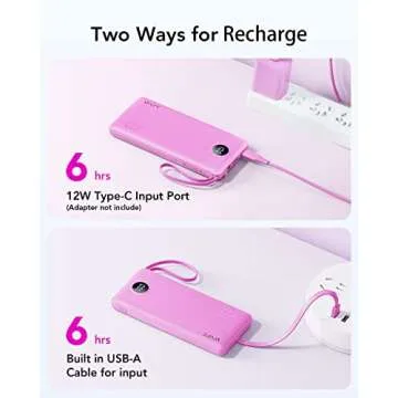 VRURC Portable Charger 10000mAh, Slim LED Display Power Bank, 5 Output 2 Input Cell Phone Battery Pack,Built-in Micro & USB C Cables Phone Charger Compatible with iPhone,Samsung,Android-Purple(1 Pack)