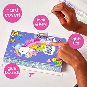 Just My Style Light Up Diary, Personalized Journal With Lock and Key, Great Gift For Girls & Tweens, Perfect for Summer Camp or Sleep-Away Camp, Gel Pen Diary For Kids Ages 6, 7, 8, 9(Packaging May Vary)
