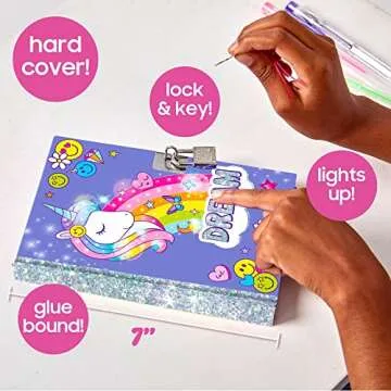Just My Style Light Up Diary, Personalized Journal With Lock and Key, Great Gift For Girls & Tweens, Perfect for Summer Camp or Sleep-Away Camp, Gel Pen Diary For Kids Ages 6, 7, 8, 9(Packaging May Vary)