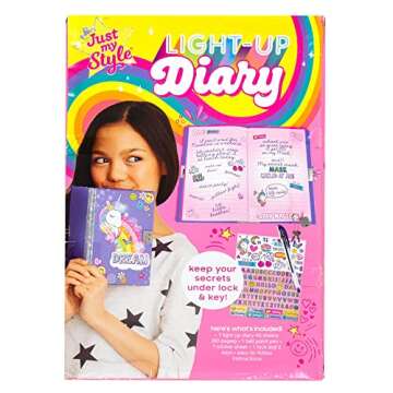 Just My Style Light Up Diary, Personalized Journal With Lock and Key, Great Gift For Girls & Tweens, Perfect for Summer Camp or Sleep-Away Camp, Gel Pen Diary For Kids Ages 6, 7, 8, 9(Packaging May Vary)