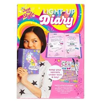 Just My Style Light Up Diary, Personalized Journal With Lock and Key, Great Gift For Girls & Tweens, Perfect for Summer Camp or Sleep-Away Camp, Gel Pen Diary For Kids Ages 6, 7, 8, 9(Packaging May Vary)