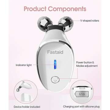 ELISHINE Microcurrent Facial Devices, Face Microcurrent Device, Facial Roller Massager for Double Chin, Boost Skin Care Products Absorption, Glossy White