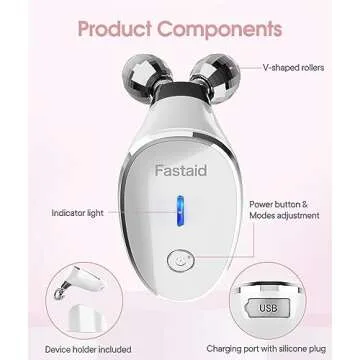 ELISHINE Microcurrent Facial Devices, Face Microcurrent Device, Facial Roller Massager for Double Chin, Boost Skin Care Products Absorption, Glossy White