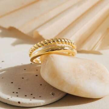 Aojun Fashion Classic 18K Gold Plated Titanium Steel Women Stacking Ring Best Gifts Couples Valentine's Day (Rope ring-Gold, 6)