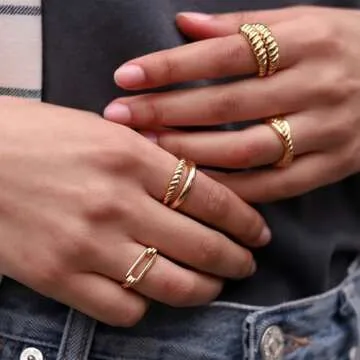 Aojun Fashion Classic 18K Gold Plated Titanium Steel Women Stacking Ring Best Gifts Couples Valentine's Day (Rope ring-Gold, 6)