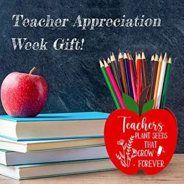 Fuutreo Apple Wooden Pencil Holder - 4 Pcs Set for Teachers