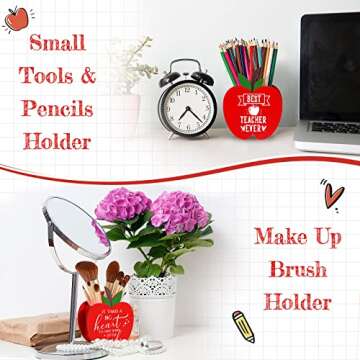 Fuutreo Apple Wooden Pencil Holder - 4 Pcs Set for Teachers