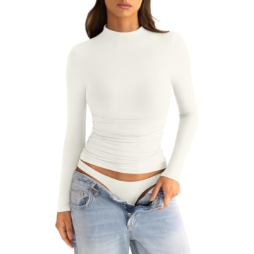 EasyGala Women's Double Lined Mock Neck Long Sleeve Shirts for Chic Comfort