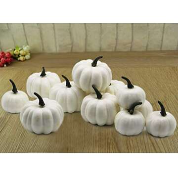 YOFIT 12 Pcs Thanksgiving Table Decorations Artificial Pumpkins, Fake Mini Plastic Pumpkins, Lifelike Simulation Foam Pumpkins Set Friendgiving Tabletop Decorations (White)