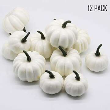 YOFIT 12 Pcs Thanksgiving Table Decorations Artificial Pumpkins, Fake Mini Plastic Pumpkins, Lifelike Simulation Foam Pumpkins Set Friendgiving Tabletop Decorations (White)