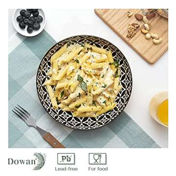 DOWAN 8.5" Vibrant Pasta, Salad & Soup Serving Bowls Set of 4, Large Porcelain Ceramic, Microwave, Oven & Dishwasher Safe, Bonita Design Perfect for Daily Dining, Family Gatherings, Parties & Gifts