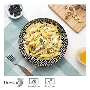DOWAN 8.5" Vibrant Pasta, Salad & Soup Serving Bowls Set of 4, Large Porcelain Ceramic, Microwave, Oven & Dishwasher Safe, Bonita Design Perfect for Daily Dining, Family Gatherings, Parties & Gifts