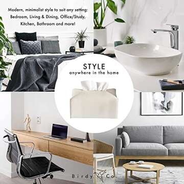 Birdy Co. White Tissue Box Cover for Modern Decor