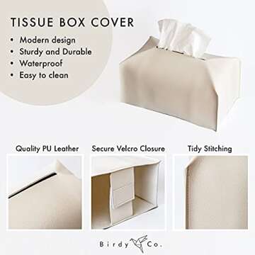 Birdy Co. White Tissue Box Cover for Modern Decor