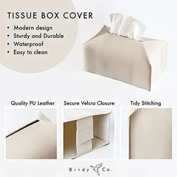 Birdy Co. White Tissue Box Cover for Modern Decor