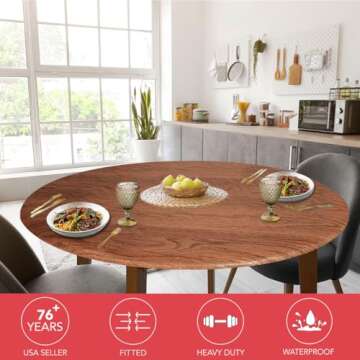 Covers For The Home Deluxe Elastic Edged Flannel Backed Vinyl Fitted Table Cover - Woodgrain (Oak) P...