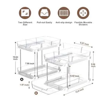 Delamu 2 Sets of 2-Tier Multi-Purpose Bathroom Under Sink Organizers and Storage and 2 Sets of 3-Tier Bathroom Under Sink Organizers and Storage