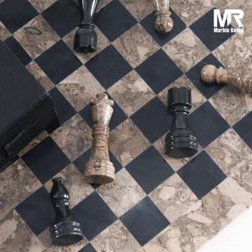 Marble Chess Set 15" Inches Oceanic & Black Handmade Chess Sets for Adults - Marble Board Game for F...