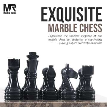 Marble Chess Set 15" Inches Oceanic & Black Handmade Chess Sets for Adults - Marble Board Game for Family with Storage Box & 2 Extra Queen, Ideal Travel Chess Set & Home Décor