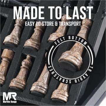 Marble Chess Set 15" Inches Oceanic & Black Handmade Chess Sets for Adults - Marble Board Game for Family with Storage Box & 2 Extra Queen, Ideal Travel Chess Set & Home Décor