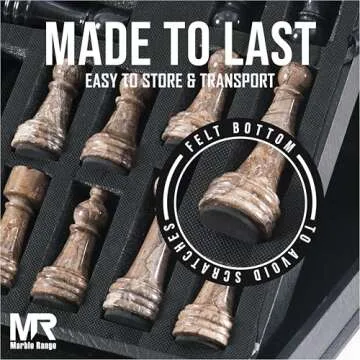 Marble Chess Set 15" Inches Oceanic & Black Handmade Chess Sets for Adults - Marble Board Game for Family with Storage Box & 2 Extra Queen, Ideal Travel Chess Set & Home Décor