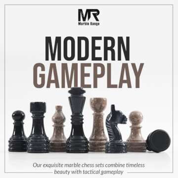 Marble Chess Set 15" Inches Oceanic & Black Handmade Chess Sets for Adults - Marble Board Game for Family with Storage Box & 2 Extra Queen, Ideal Travel Chess Set & Home Décor
