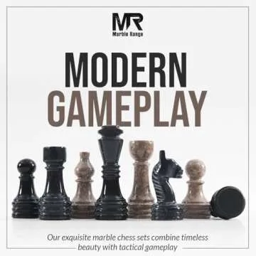 Marble Chess Set 15" Inches Oceanic & Black Handmade Chess Sets for Adults - Marble Board Game for Family with Storage Box & 2 Extra Queen, Ideal Travel Chess Set & Home Décor