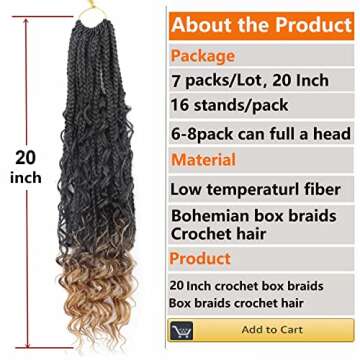 7 Packs Crochet Box Braids with Curly Ends 20 inch Box Braid Crochet Hair Extension 3X Bohemian Brai...