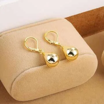 Elegant Teardrop Leverback Earrings 14K Gold Plated Hypoallergenic