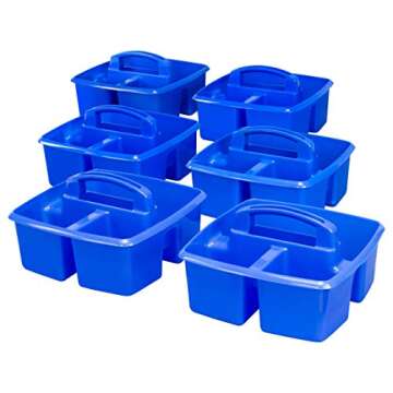 Storex 3-Compartment Small Caddy – Multipurpose Classroom Organizer with Handle, Blue, 5-Pack (00947E06C)