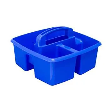 Storex 3-Compartment Small Caddy – Multipurpose Classroom Organizer with Handle, Blue, 5-Pack (00947E06C)