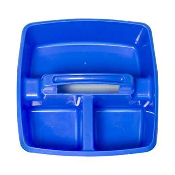 Storex 3-Compartment Small Caddy – Multipurpose Classroom Organizer with Handle, Blue, 5-Pack (00947E06C)