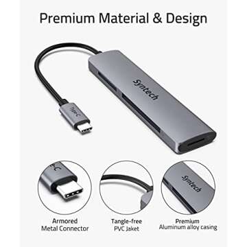 USB C Card Reader, Syntech 3- in-1 Thunderbolt 3 Memory Card Reader Hub for CF, SD/SDHC, TF/Micro SD Compatible with MacBook Pro,iPad Pro 2020, iPad Air 4, Galaxy S20/S10 and More, Space Grey