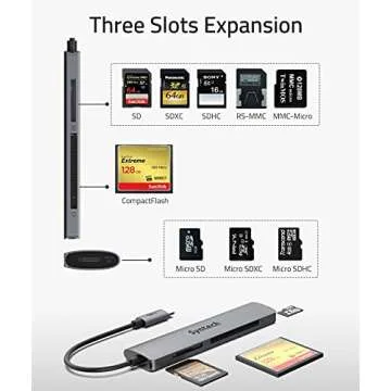 USB C Card Reader, Syntech 3- in-1 Thunderbolt 3 Memory Card Reader Hub for CF, SD/SDHC, TF/Micro SD Compatible with MacBook Pro,iPad Pro 2020, iPad Air 4, Galaxy S20/S10 and More, Space Grey
