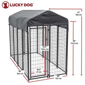 Lucky Dog Outdoor Steel Frame Kennel Enclosure w/ Black Canopy, Uptown Series, 8'x4'x6'