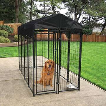 Lucky Dog Outdoor Steel Frame Kennel Enclosure w/ Black Canopy, Uptown Series, 8'x4'x6'