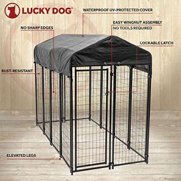 Lucky Dog Outdoor Steel Frame Kennel Enclosure w/ Black Canopy, Uptown Series, 8'x4'x6'
