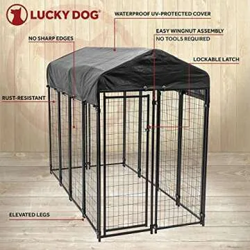 Lucky Dog Outdoor Steel Frame Kennel Enclosure w/ Black Canopy, Uptown Series, 8'x4'x6'