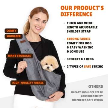 RETRO PUG Dog Sling Carrier for Small and Medium Dogs,Cat - Pet Sling Carrier - Travel Puppy Carrying Bag – Doggie Pouch – Adjustable Shoulder Strap – Tote Purse – Chest Holder - 15~20 lbs (Grey)