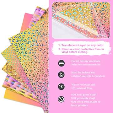 TECKWRAP Opal Holographic Chrome Adhesive Vinyl Sheets for DIY Craft, Arts,Yellow Pink (Opal Peach Yellow Pink,Translucent Cube,Leopard, Mermaid,Rose Pattern) 12" x 12" 5 Sheets/Pack