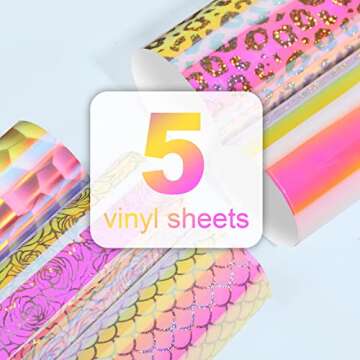 TECKWRAP Opal Holographic Chrome Adhesive Vinyl Sheets for DIY Craft, Arts,Yellow Pink (Opal Peach Yellow Pink,Translucent Cube,Leopard, Mermaid,Rose Pattern) 12" x 12" 5 Sheets/Pack