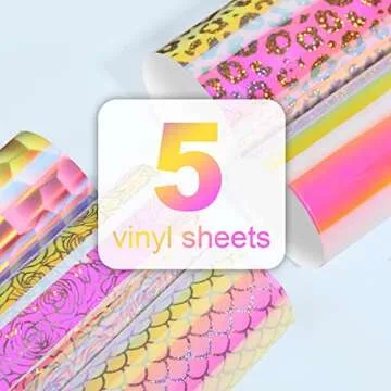 TECKWRAP Opal Holographic Chrome Adhesive Vinyl Sheets for DIY Craft, Arts,Yellow Pink (Opal Peach Yellow Pink,Translucent Cube,Leopard, Mermaid,Rose Pattern) 12" x 12" 5 Sheets/Pack