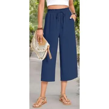 Anyhold Womens Capri Pants Comfortable High Waisted Trousers