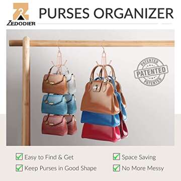 ZEDODIER Purse Hanger Organizer for Closet, 2 Pack Hanging Bag Holder, Keeping Purses Visible and in...