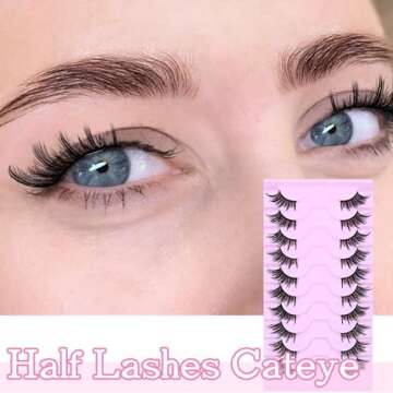SLSXNL Half Lashes Natural Look Cat Eye 16 mm Wispy Thin Band Manga Lashes 10 Pairs False Eyelashes ...
